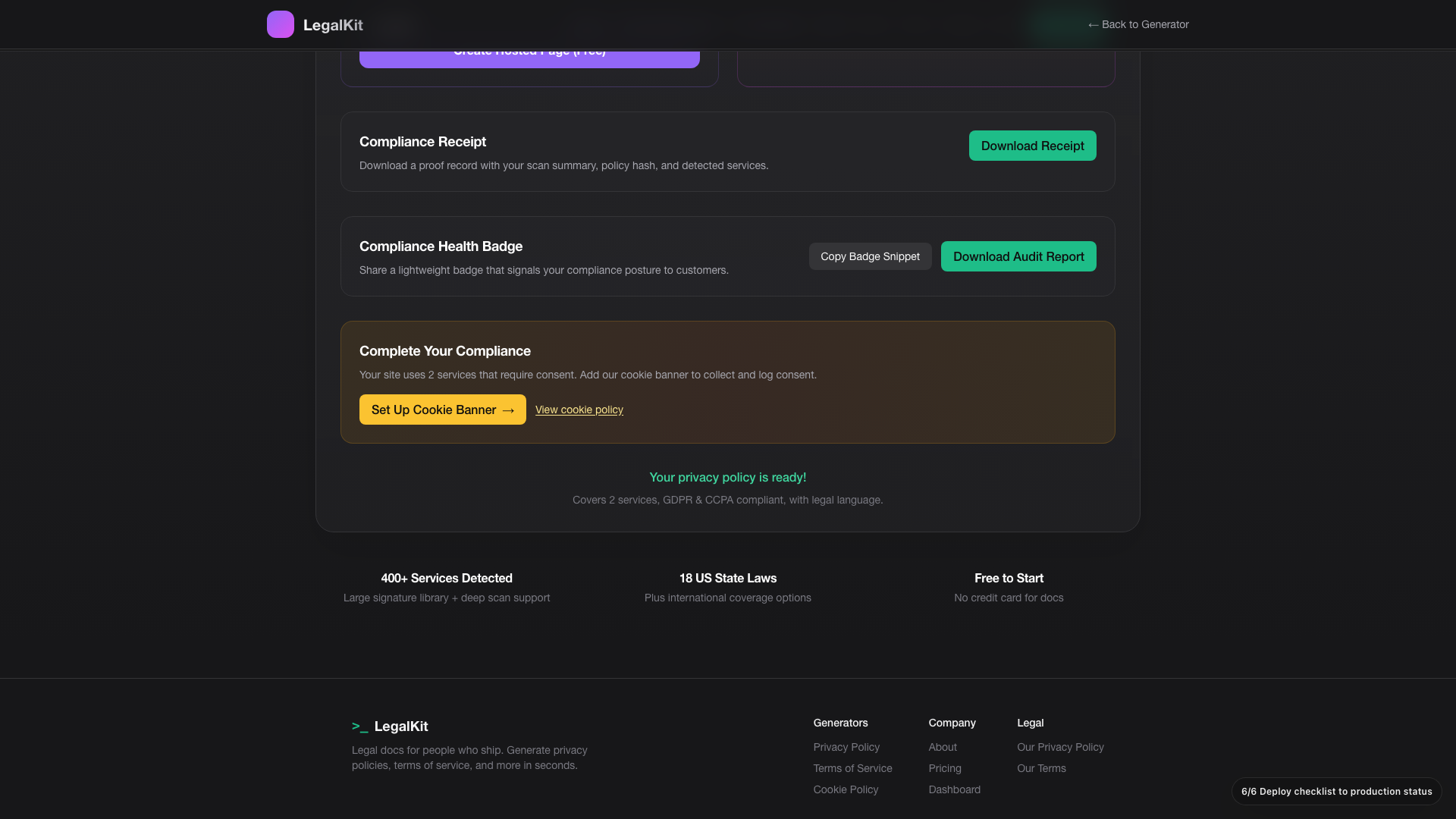 Deploy status screen