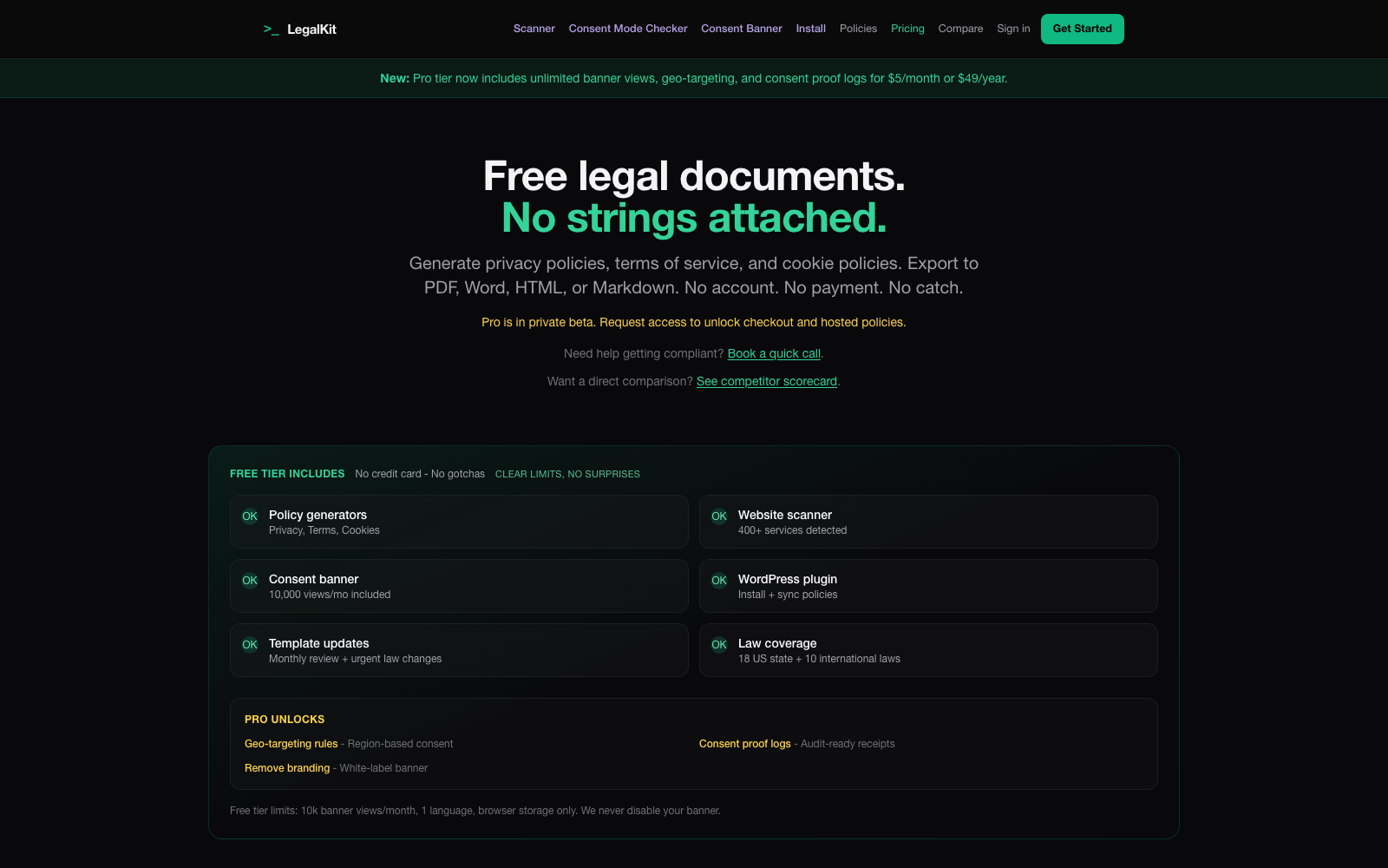 LegalKit pricing screenshot